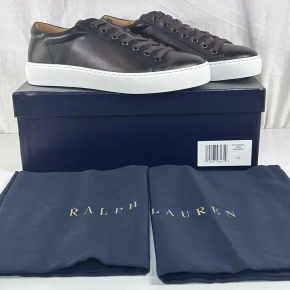 Ralph Lauren Purple Label Severn Sneaker Shoe Mens 7D BROWN Calf Leather - Picture 1 of 9